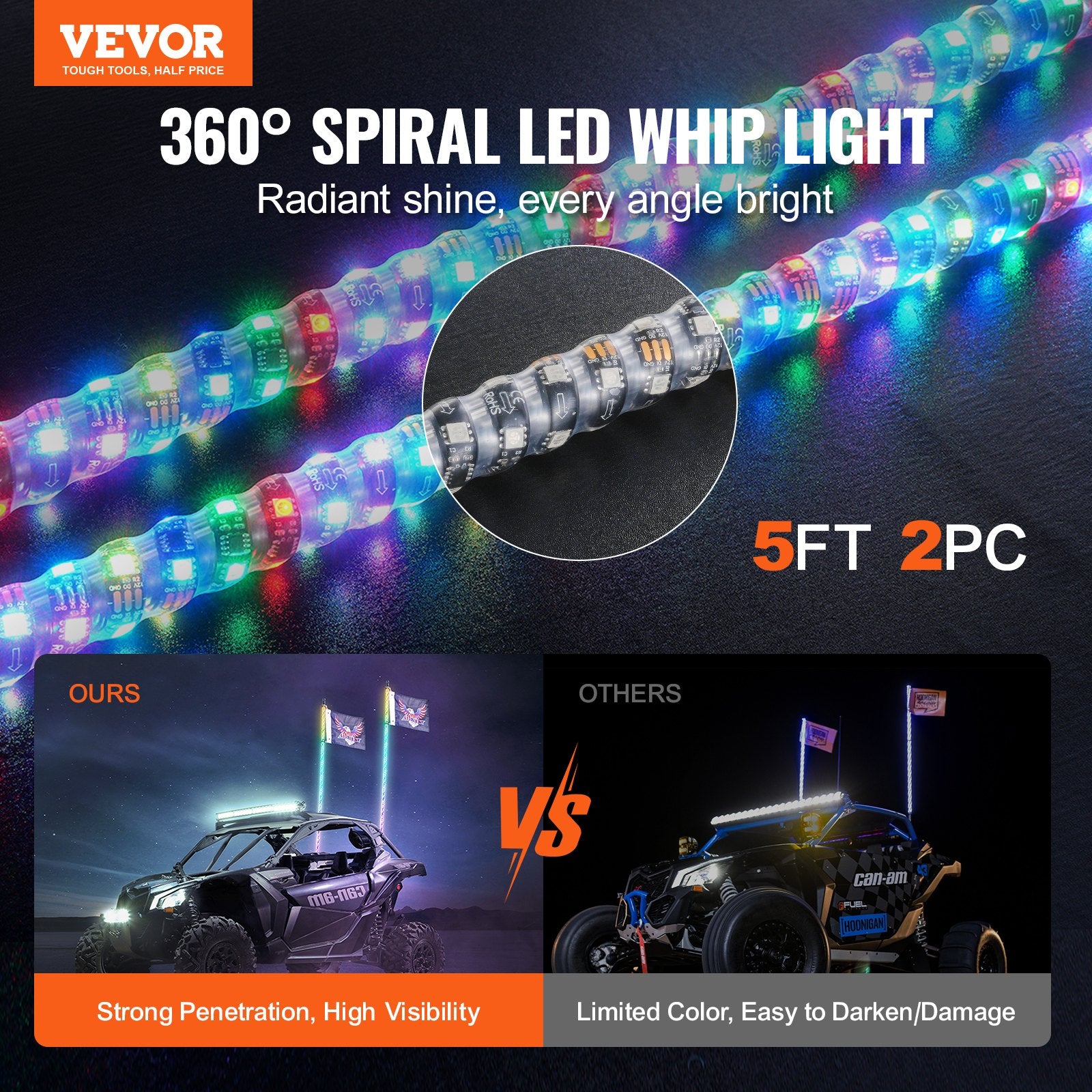 LED antenos VEVOR WM-31150RGB-XC-CR-2, 150 cm, 2 vnt.