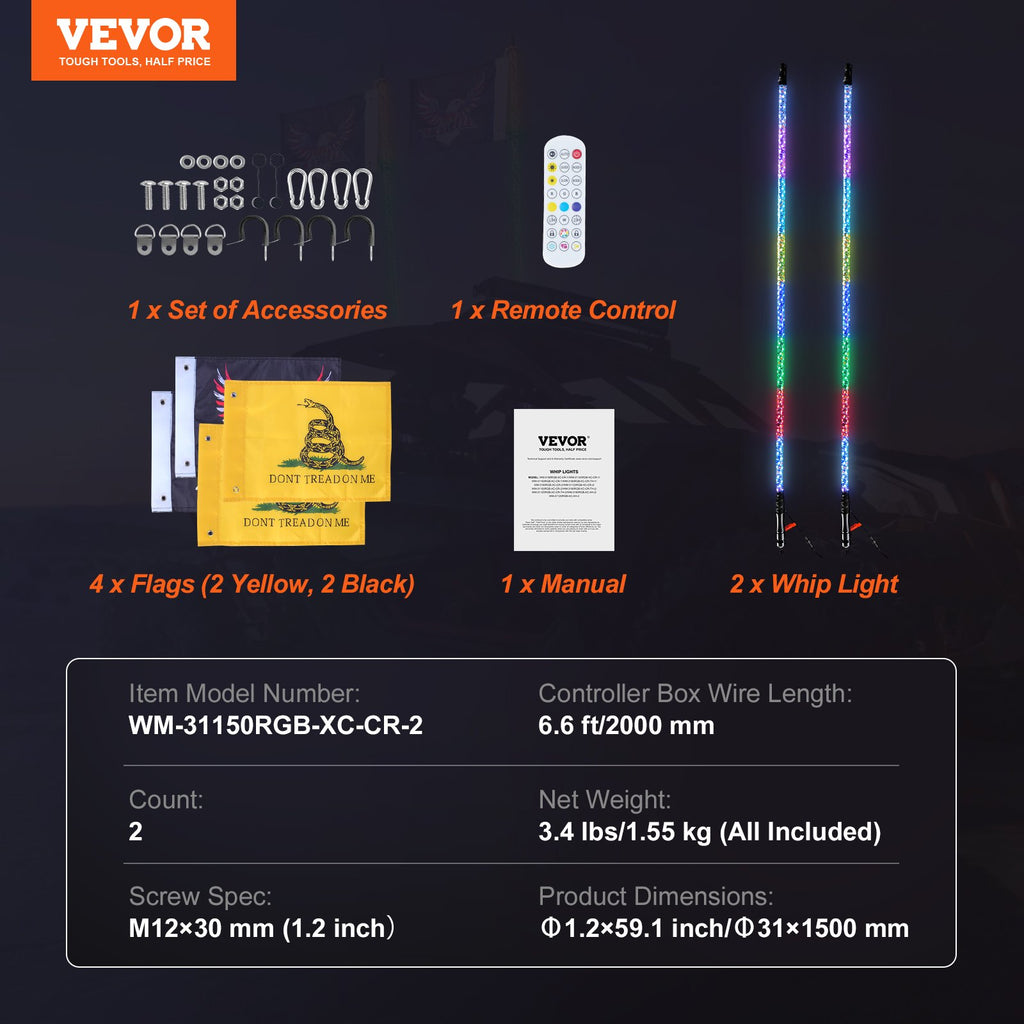 LED antenos VEVOR WM-31150RGB-XC-CR-2, 150 cm, 2 vnt.