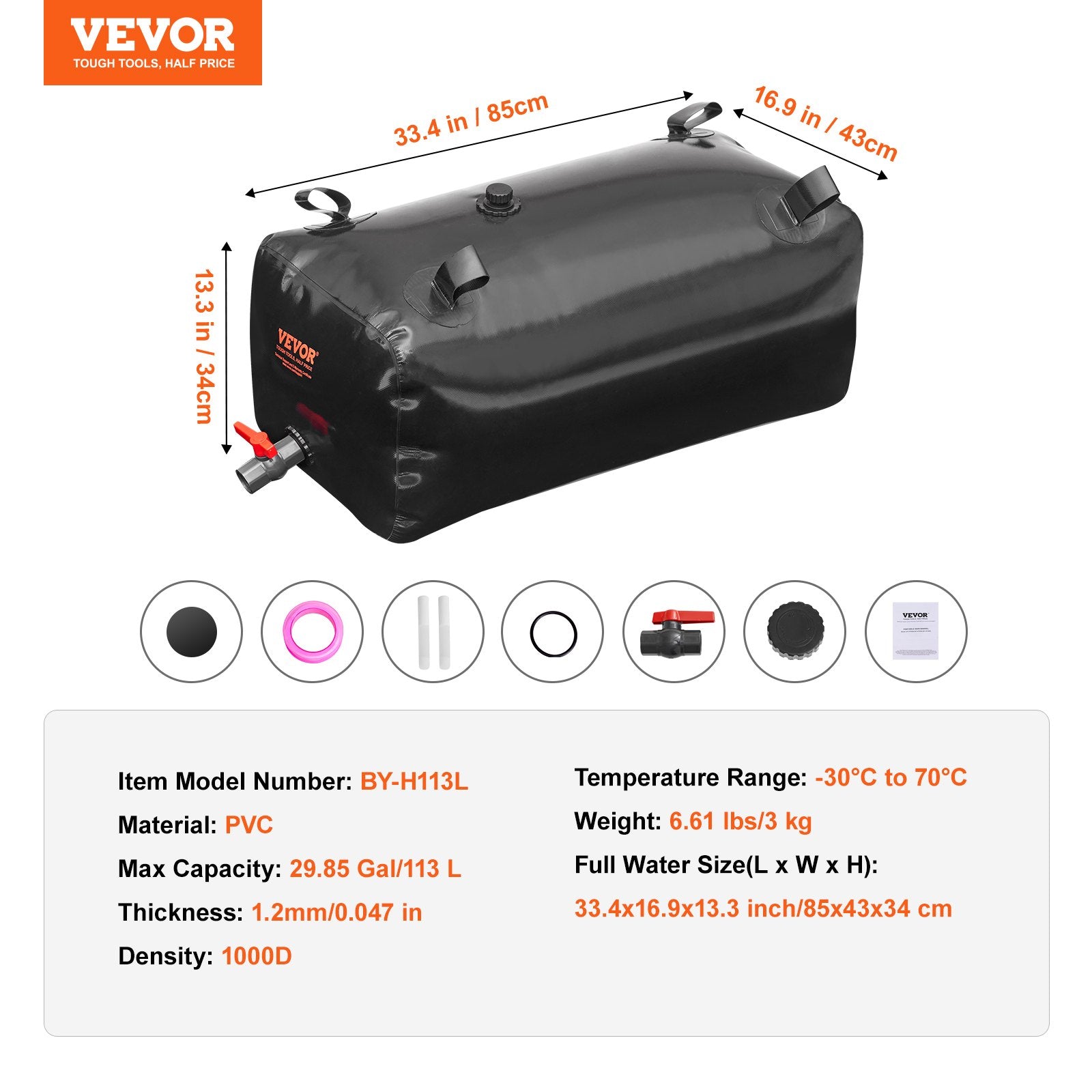 Nešiojama vandens talpa VEVOR BY-H113L, 113 l
