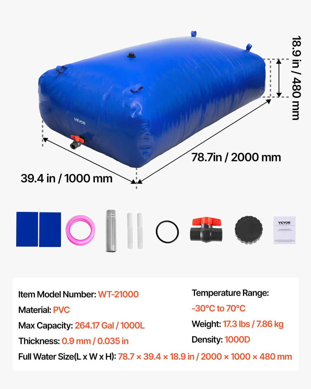 Vandens talpykla VEVOR WT-21000, 1000 l