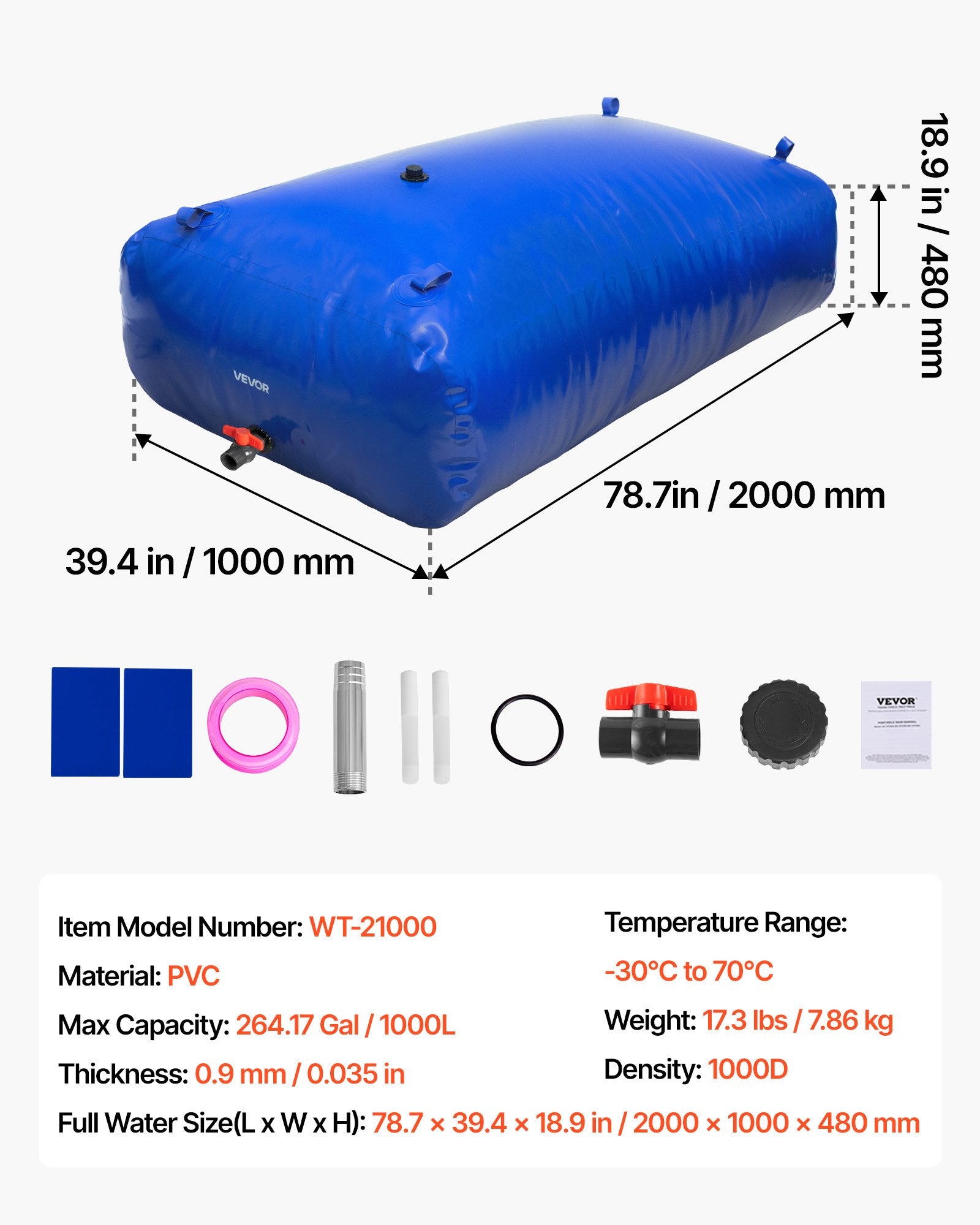 Vandens talpykla VEVOR WT-21000, 1000 l