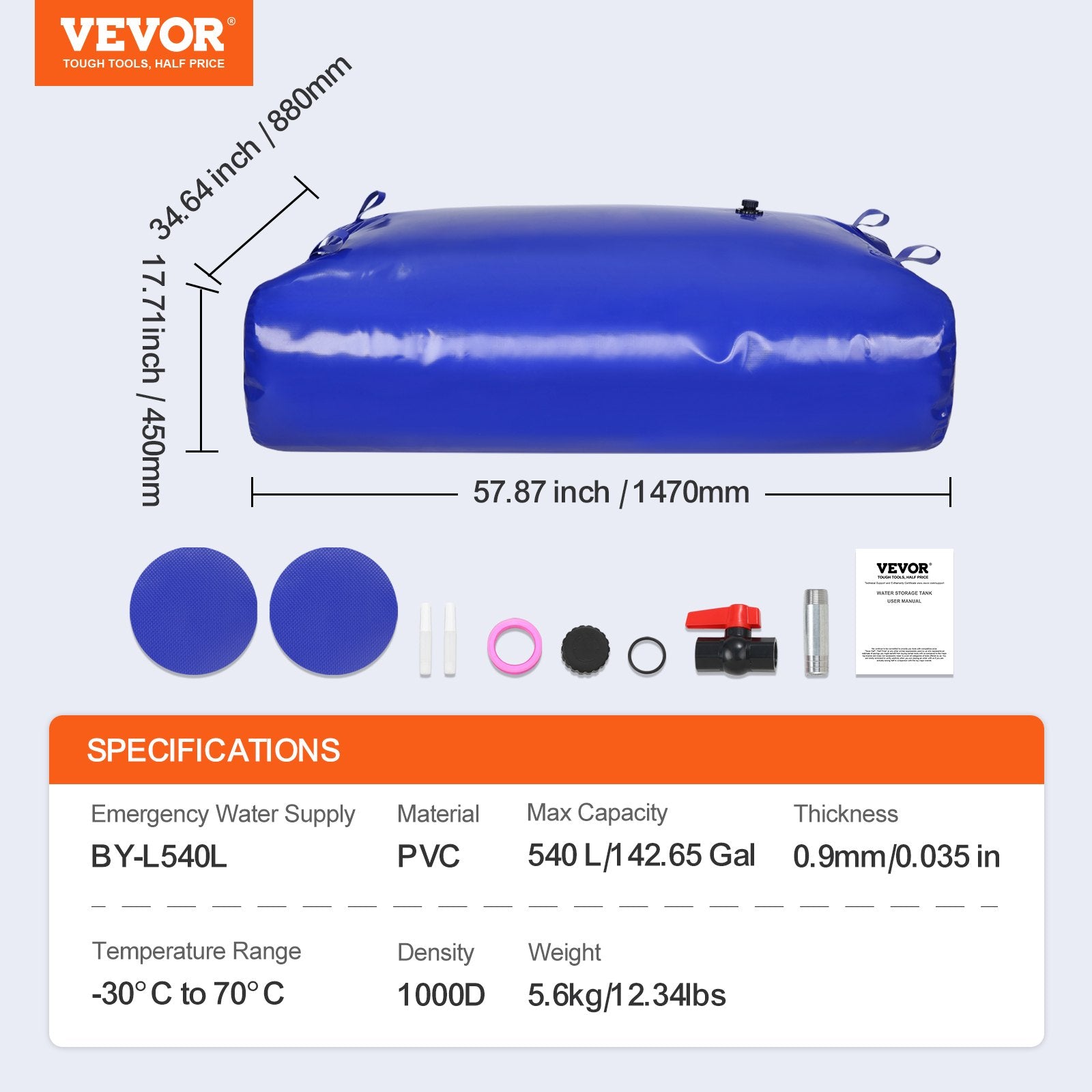 Nešiojama vandens talpa VEVOR BY-L540L, 540 l