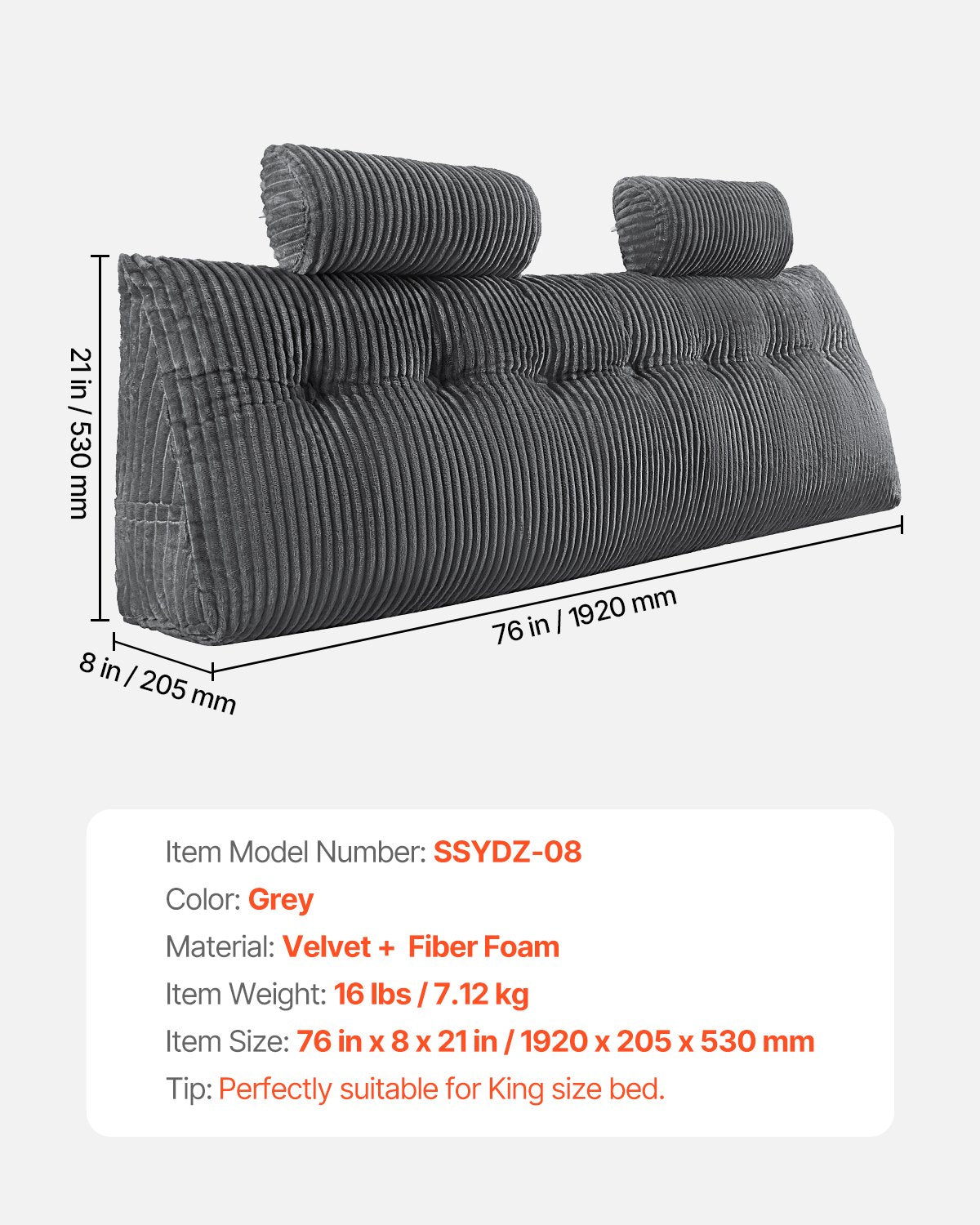 Lovos galvūgalio pagalvė VEVOR SSYDZ-08, King Size (192 cm)