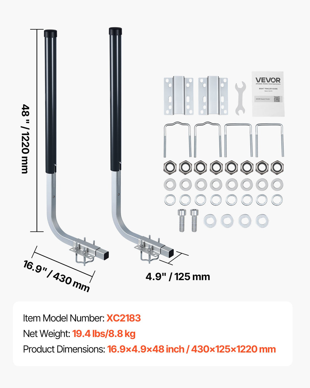 Valčių priekabos kreiptuvai VEVOR XC2183, 1219 mm aukščio