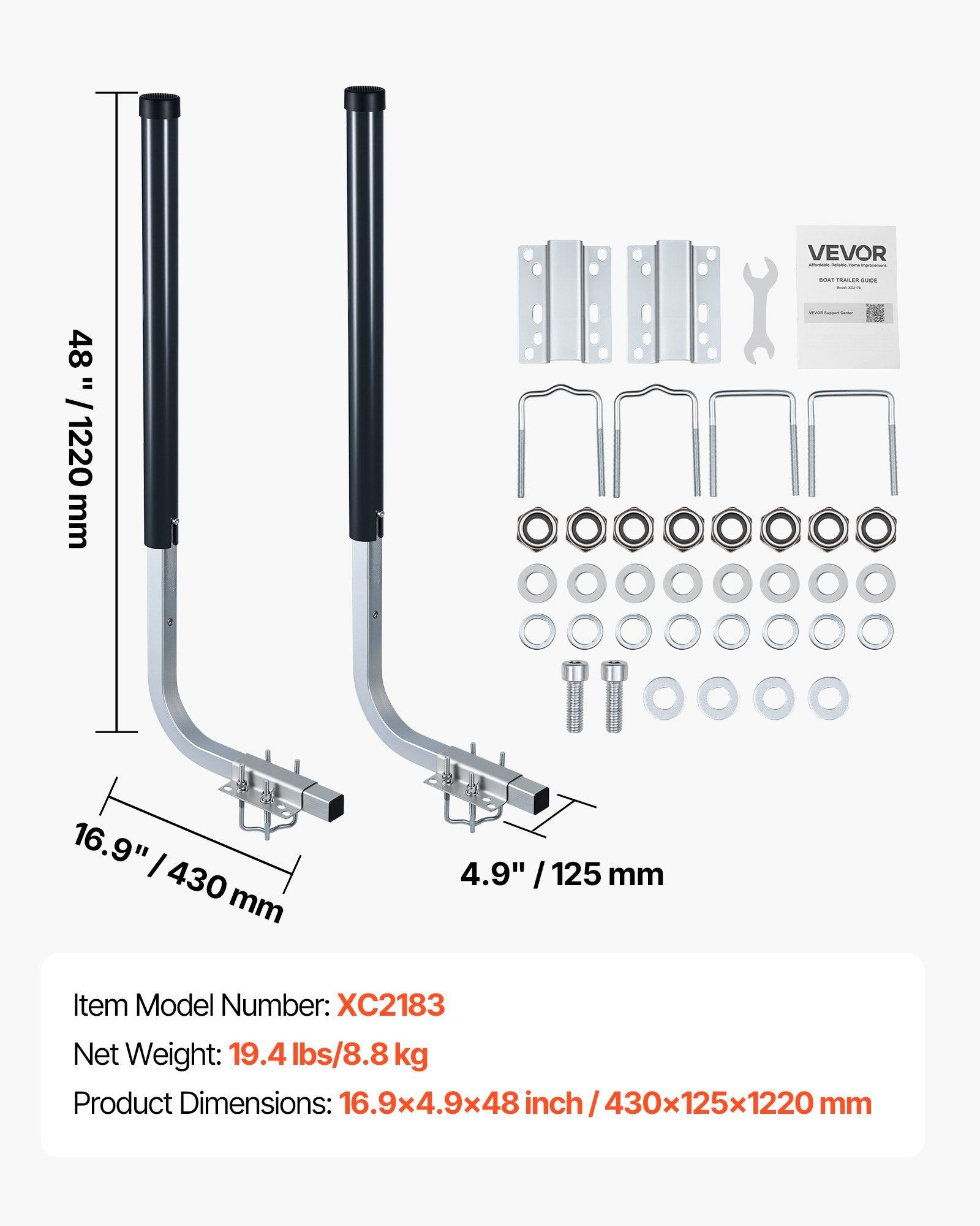 Valčių priekabos kreiptuvai VEVOR XC2183, 1219 mm aukščio