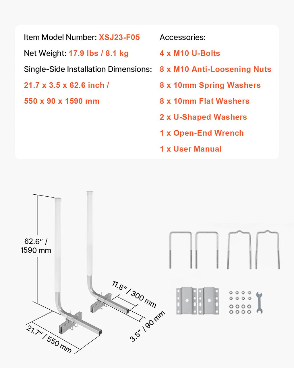 Valties priekabos kreipiančiosios VEVOR XSJ23-F05, 1524 mm
