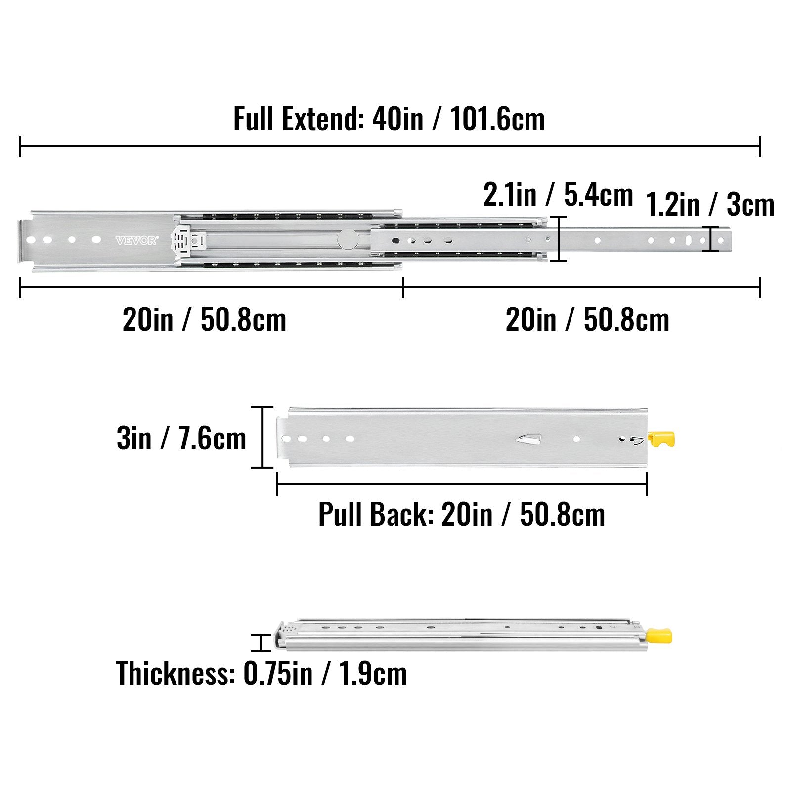 Sunkiasvoriai stalčių bėgeliai VEVOR 50,8 cm, 226 kg keliamoji galia