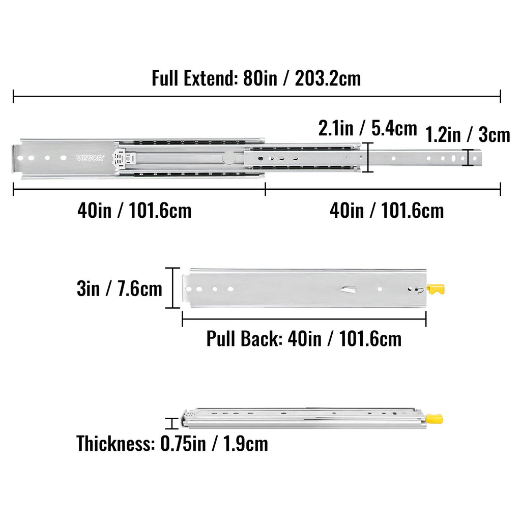 Sunkiasvoriai stalčių bėgeliai VEVOR 101.6cm, 226.8kg apkrova