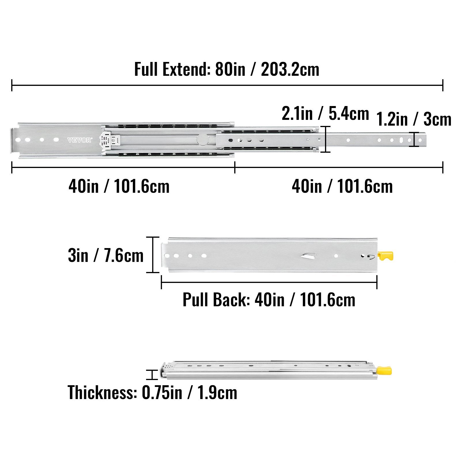Sunkiasvoriai stalčių bėgeliai VEVOR 101.6cm, 226.8kg apkrova