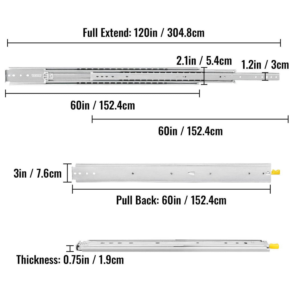 Stalčių bėgeliai VEVOR Heavy Duty, 226,8 kg apkrova