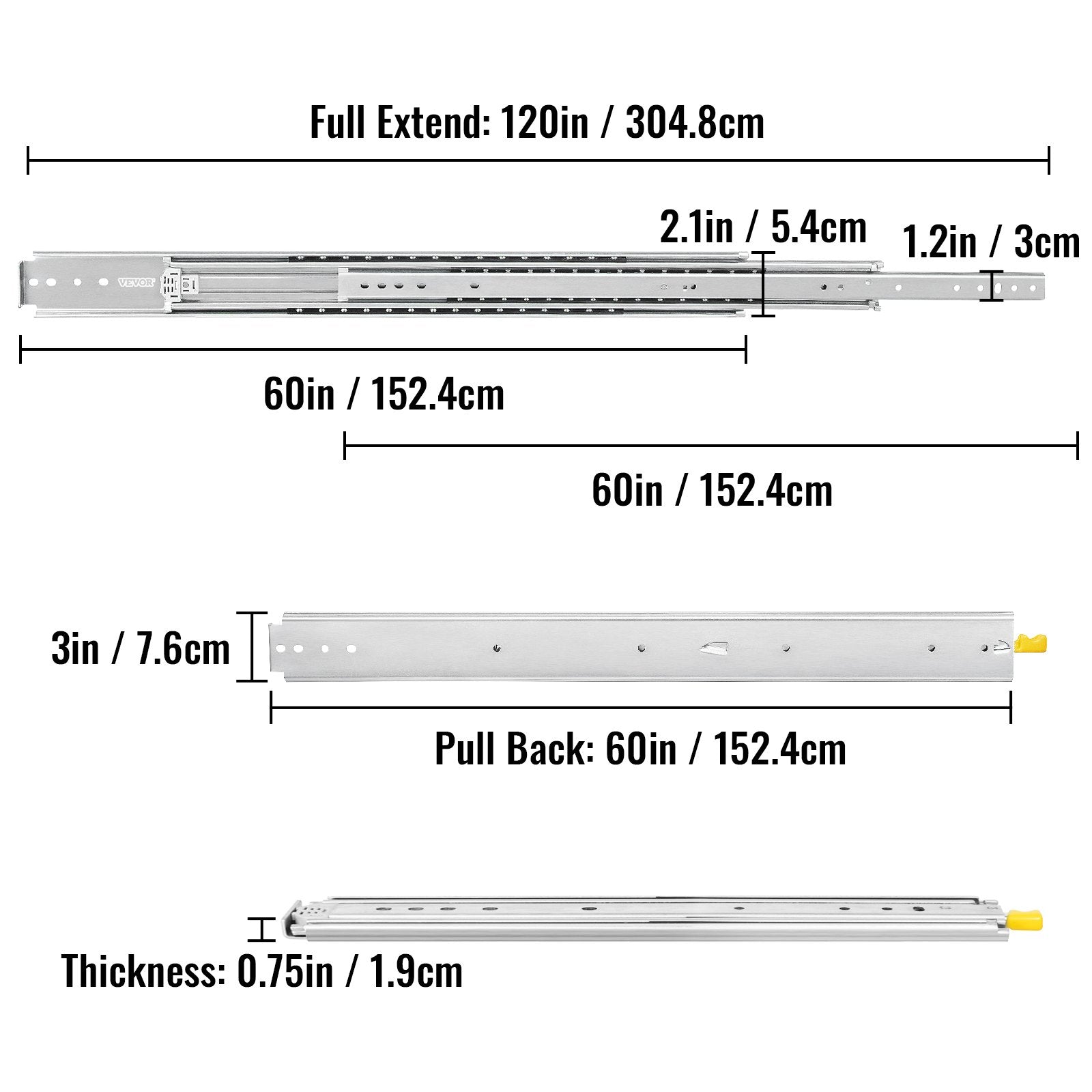 Stalčių bėgeliai VEVOR Heavy Duty, 226,8 kg apkrova