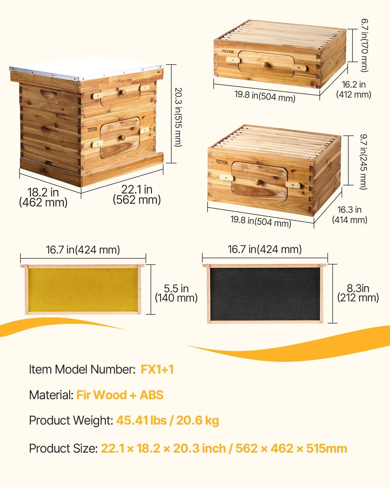 Bitininkystės rinkinys (avilys) VEVOR FX1+1, 20 rėmų