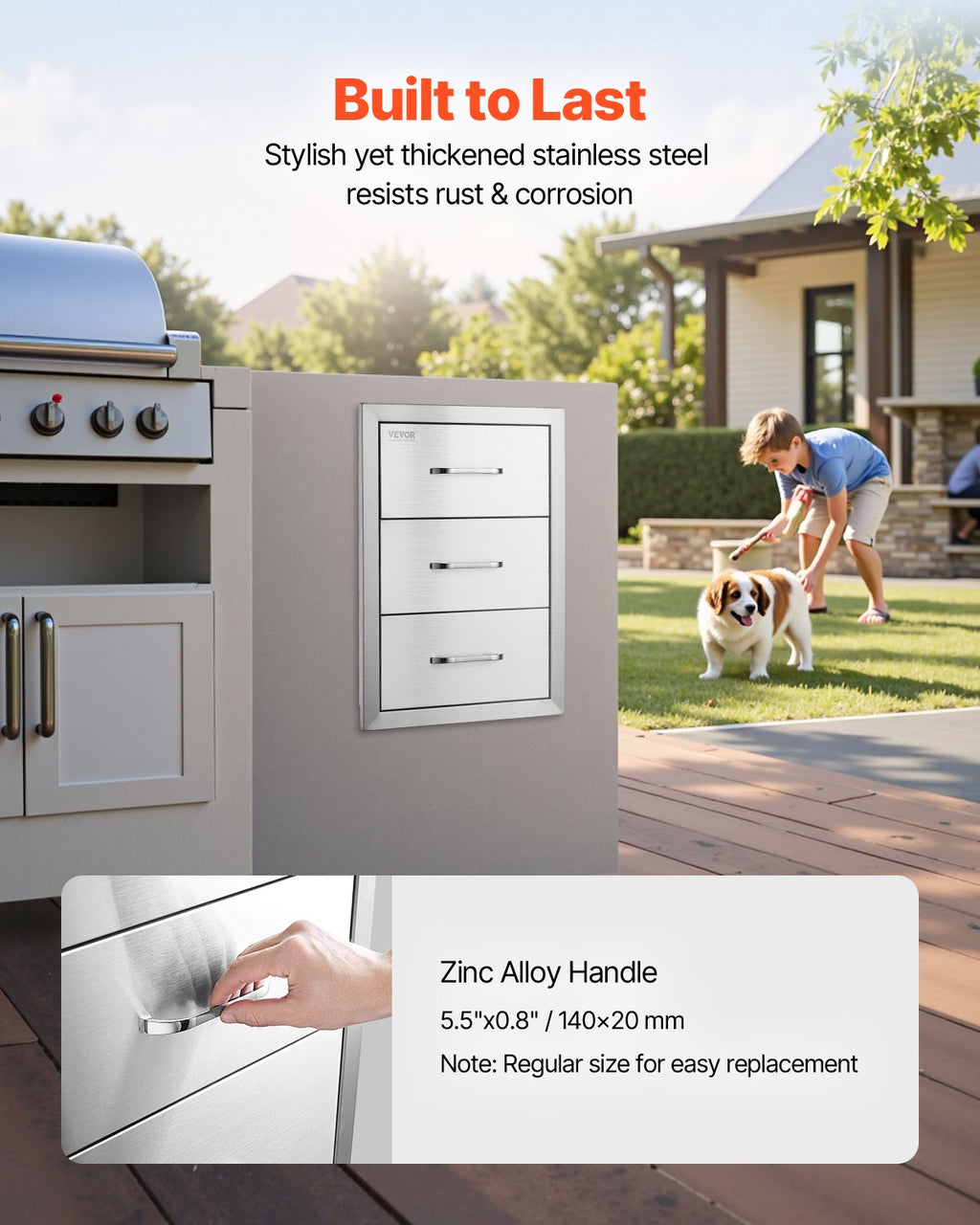 Lauko virtuvės stalčiai VEVOR KM-CTG-2302-SKU5, 3 stalčių