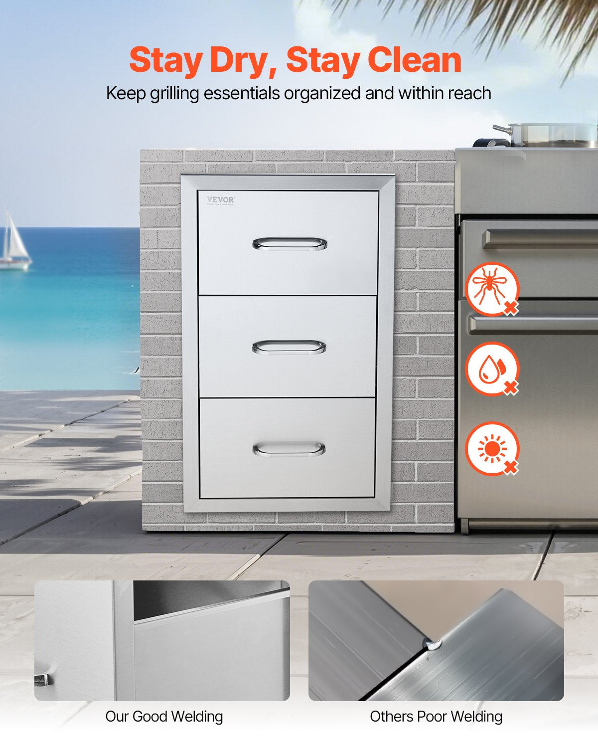 Lauko virtuvės stalčiai VEVOR KM-CTG-2302-SKU2, 3 stalčių