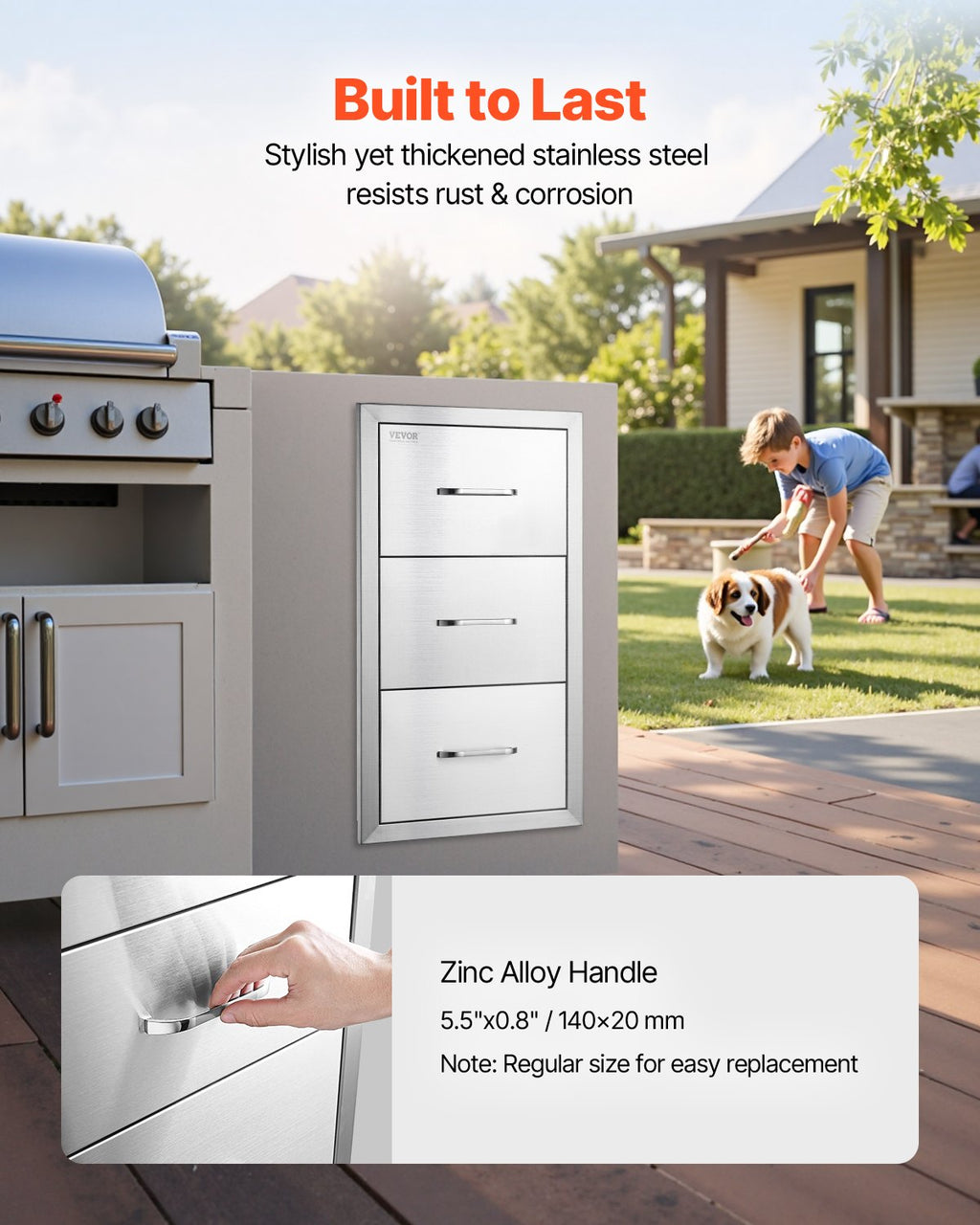 Lauko virtuvės stalčiai VEVOR KM-CTG-2302-SKU2, 3 stalčių