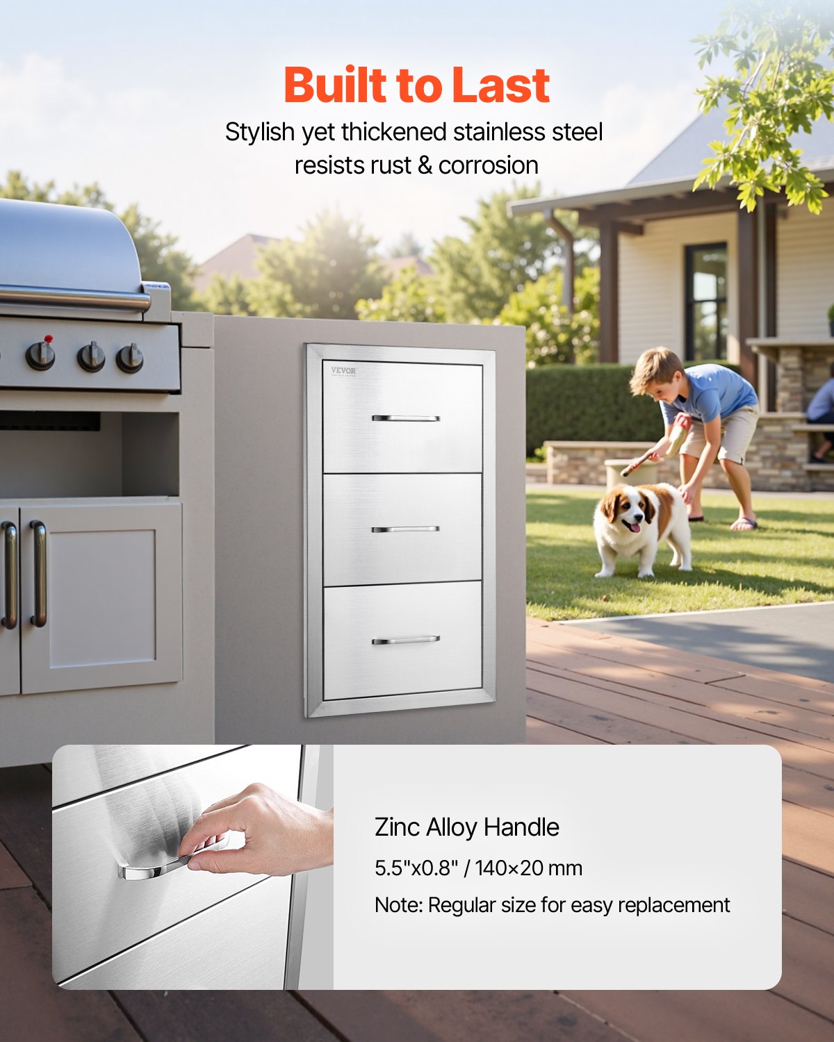 Lauko virtuvės stalčiai VEVOR KM-CTG-2302-SKU2, 3 stalčių