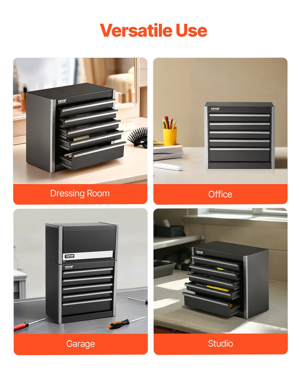 Metalinė įrankių dėžė VEVOR TBHG-905BK, 5 stalčiai
