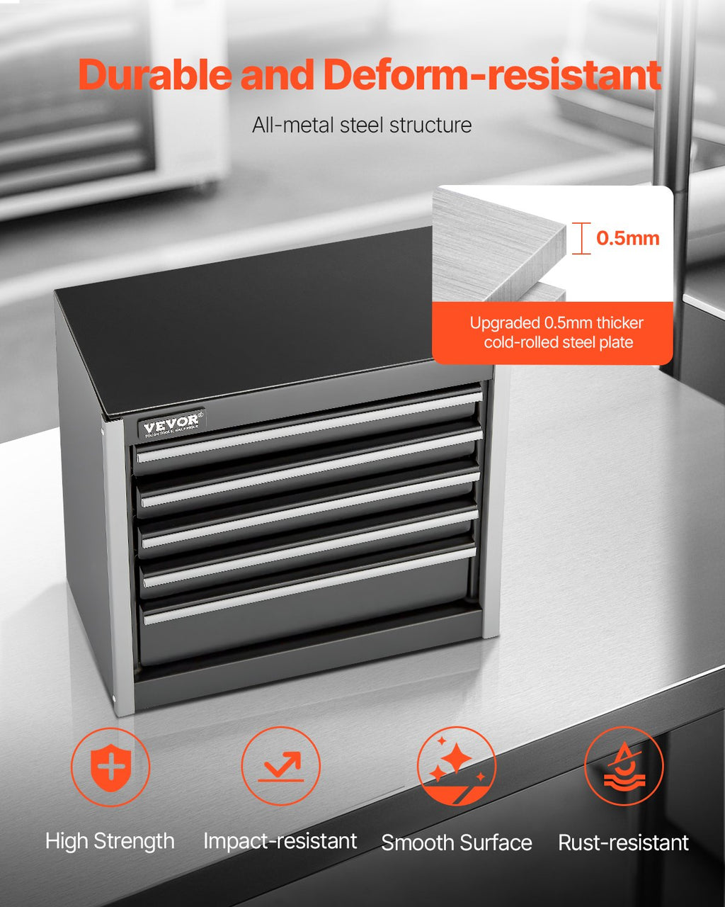 Metalinė įrankių dėžė VEVOR TBHG-905BK, 5 stalčiai