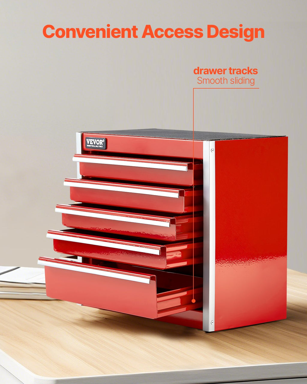 Metalinė įrankių dėžė VEVOR TBHG-905RD, 5 stalčiai
