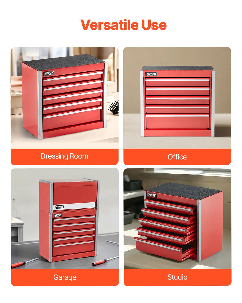 Metalinė įrankių dėžė VEVOR TBHG-905RD, 5 stalčiai