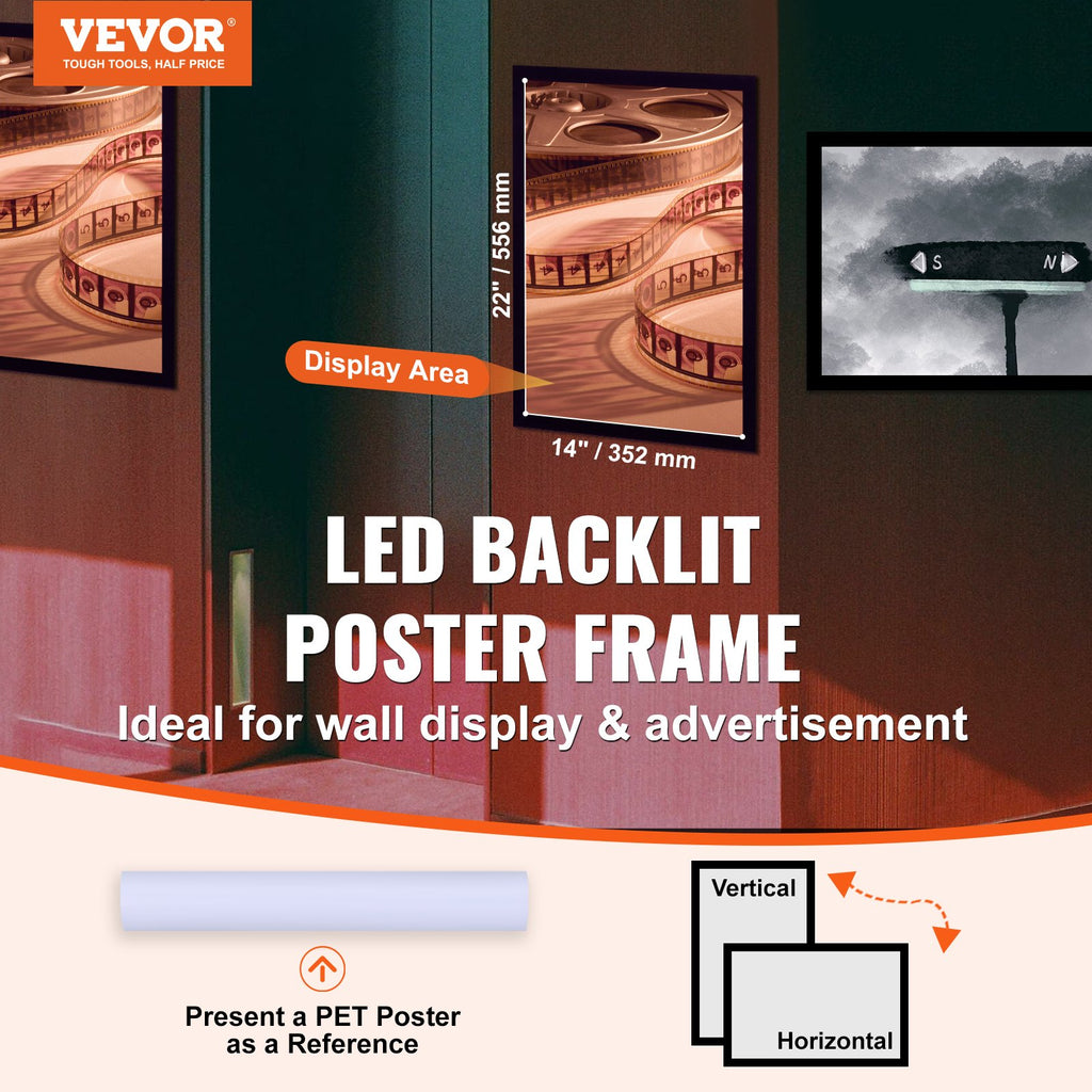 LED rėmelis plakatams VEVOR 1530-1, 570 x 366 mm