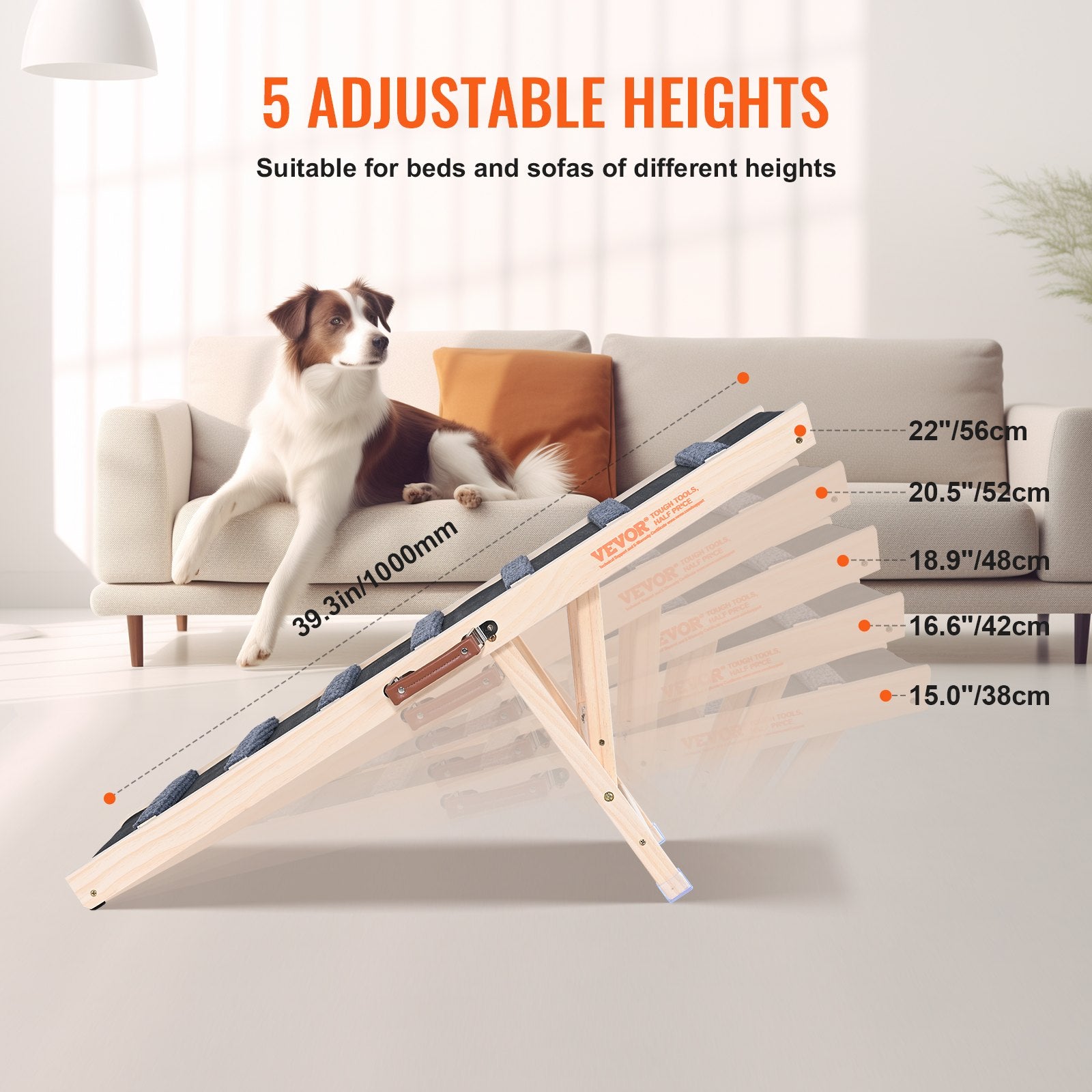 Šunų rampa VEVOR ZSJJ001, reguliuojamas aukštis 38–56 cm