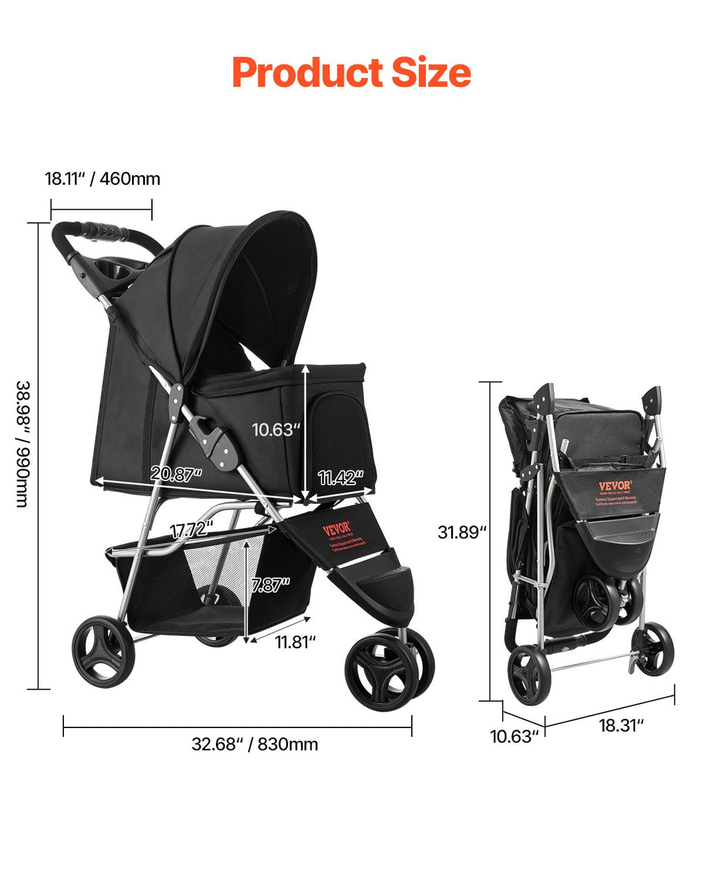 Augintinių vežimėlis VEVOR GS301, 16 kg apkrova