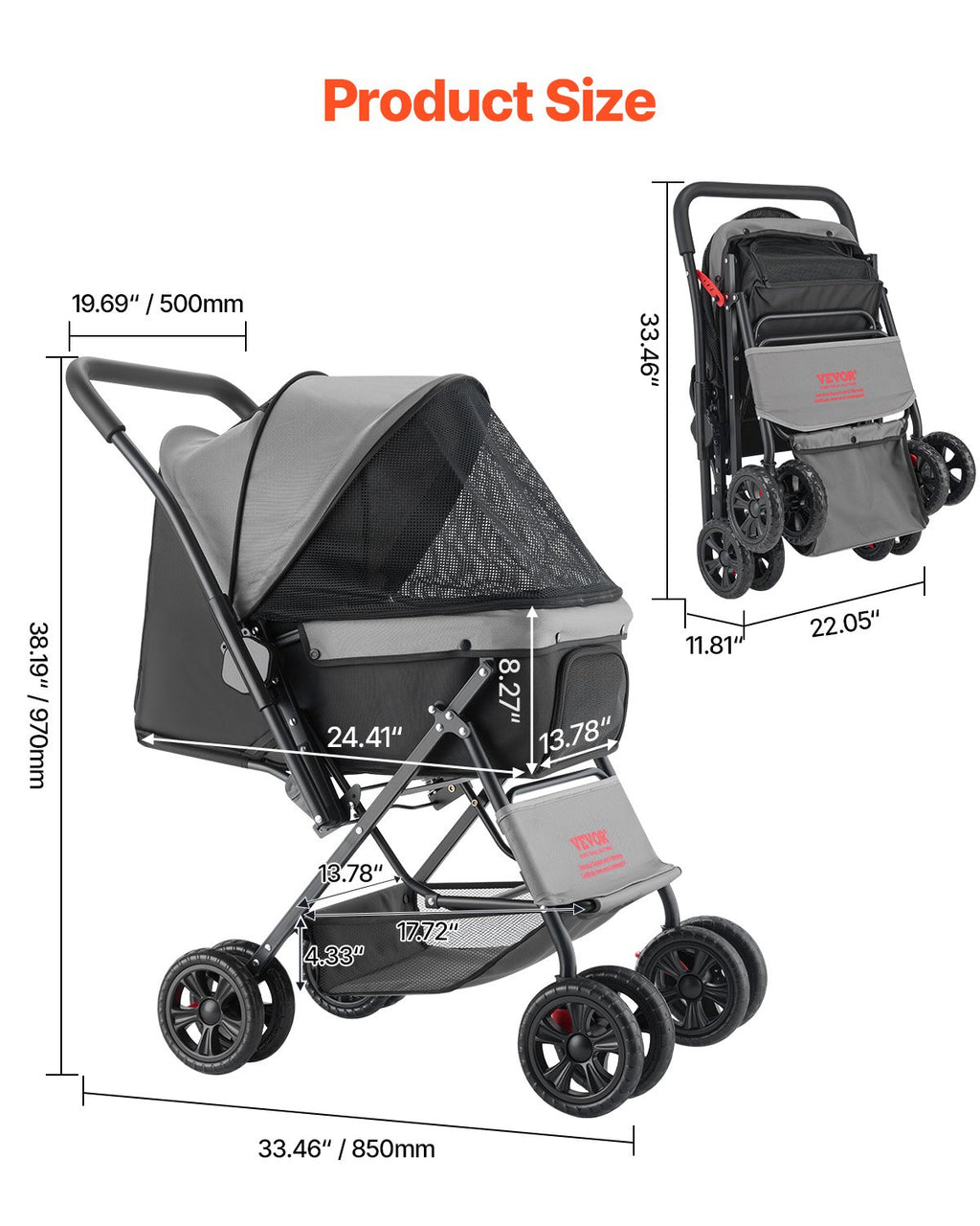 Vežimėlis augintiniams VEVOR GS303, iki 20 kg