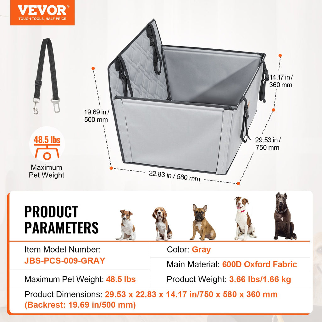 Šuns automobilinė kėdutė VEVOR JBS-PCS-009-GRAY, iki 22 kg