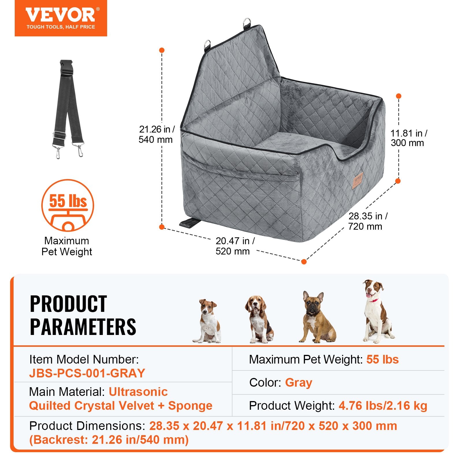Šuns automobilinė kėdutė VEVOR JBS-PCS-001-GRAY, iki 25 kg