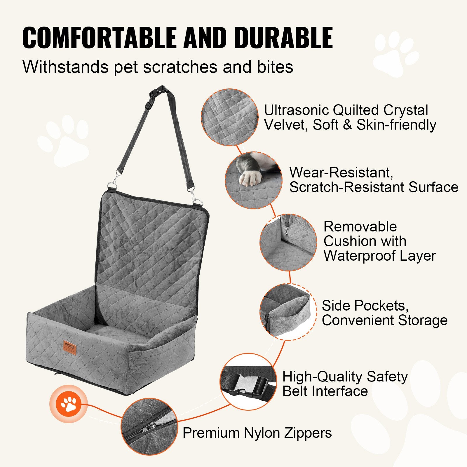 Šuns automobilinė kėdutė VEVOR JBS-PCS-003-GRAY, iki 18 kg