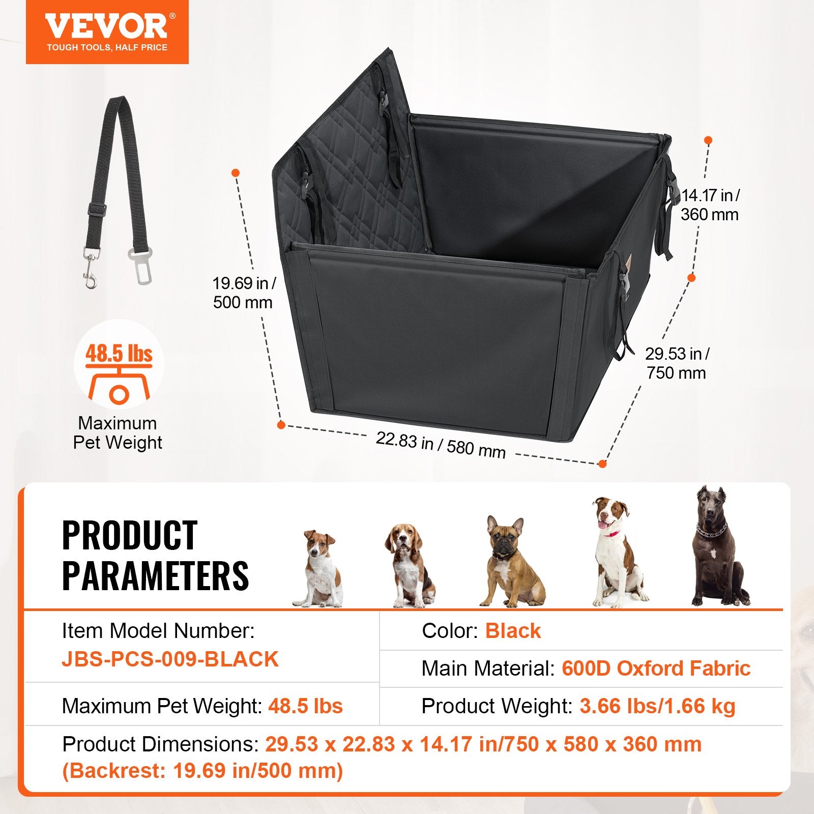 Šuns automobilinė kėdutė VEVOR JBS-PCS-009-BLACK, iki 22 kg