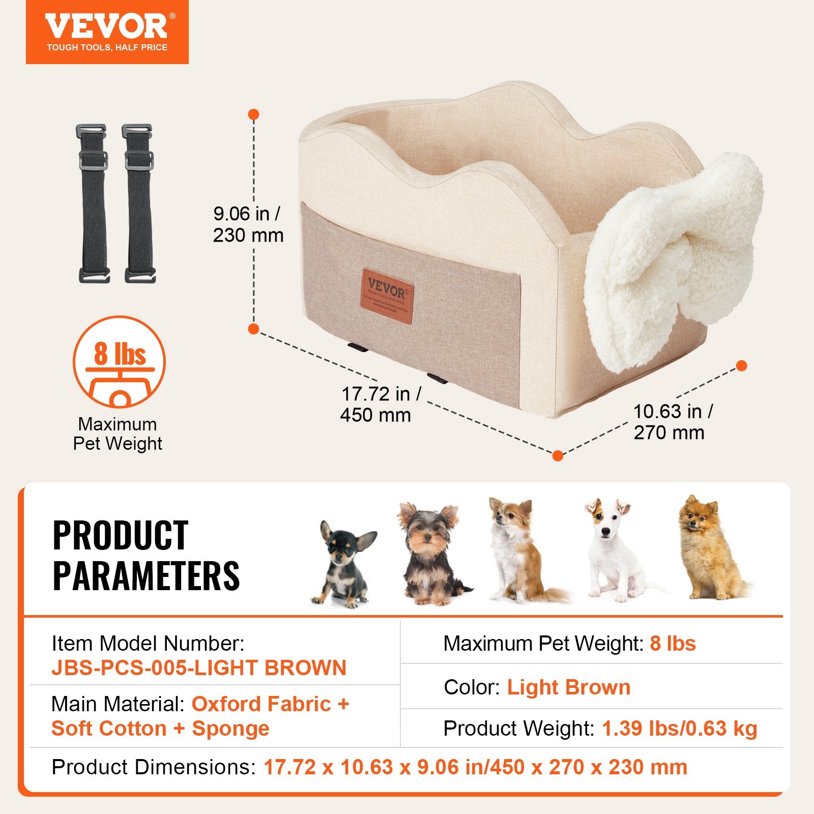 Šuns automobilinė kėdutė ant porankio VEVOR JBS-PCS-005, iki 3,6 kg