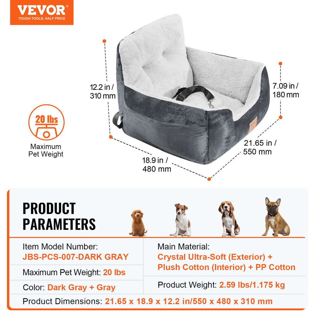 Šuns automobilinė kėdutė VEVOR JBS-PCS-007-DARK GRAY, iki 9,1 kg
