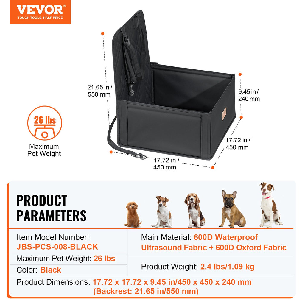 Šuns automobilinė kėdutė VEVOR JBS-PCS-008-BLACK, iki 12 kg