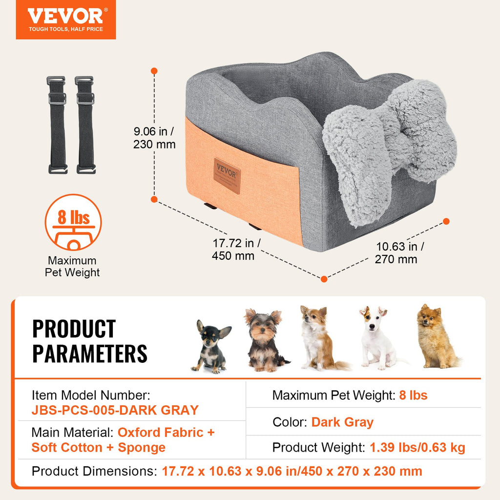 Automobilinė kėdutė šunims VEVOR JBS-PCS-005-DARK GRAY, iki 3,6 kg