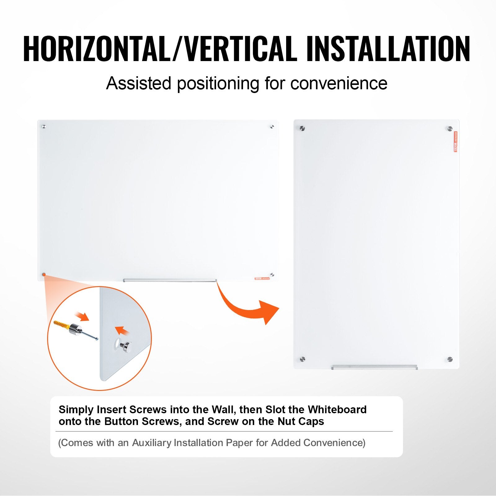 Magnetinė stiklinė lenta VEVOR GB-3248-MW, 1200 x 800 mm