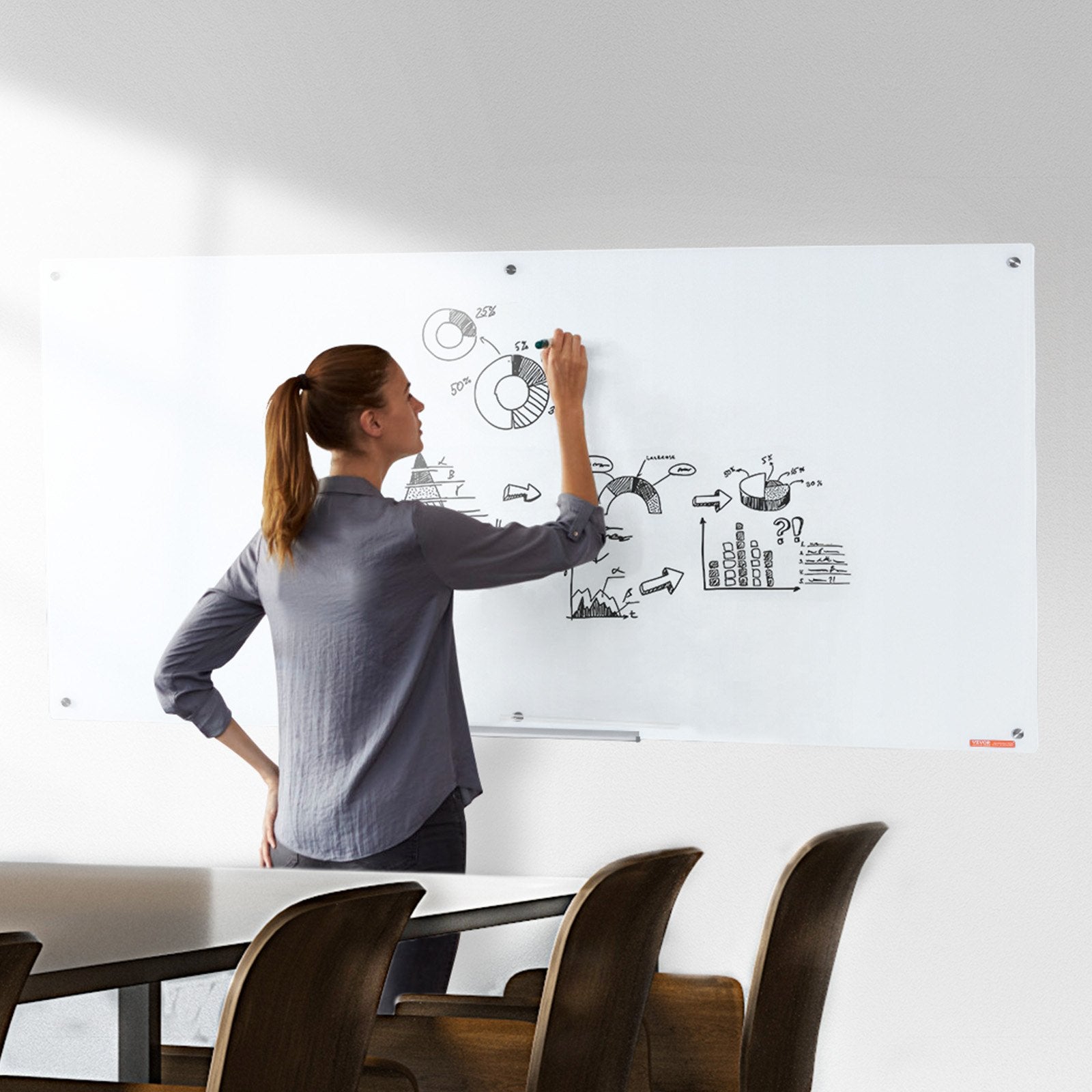 Magnetinė stiklinė lenta VEVOR GB-3672-MW, 183x92 cm
