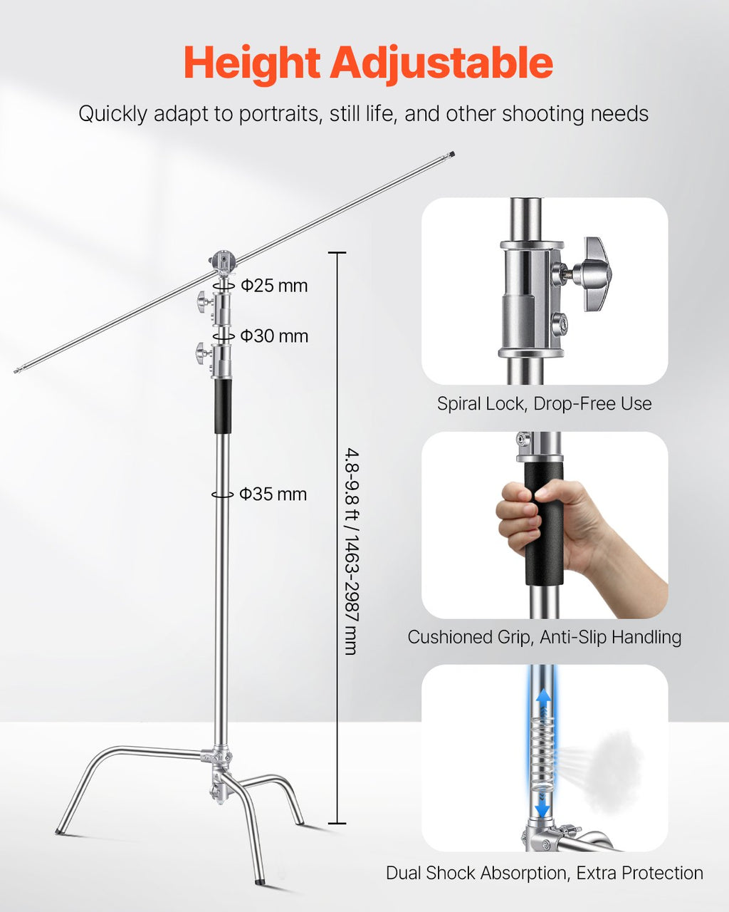 Fotografijos stovas (C-Stand) VEVOR SH-LS-025, 330 cm