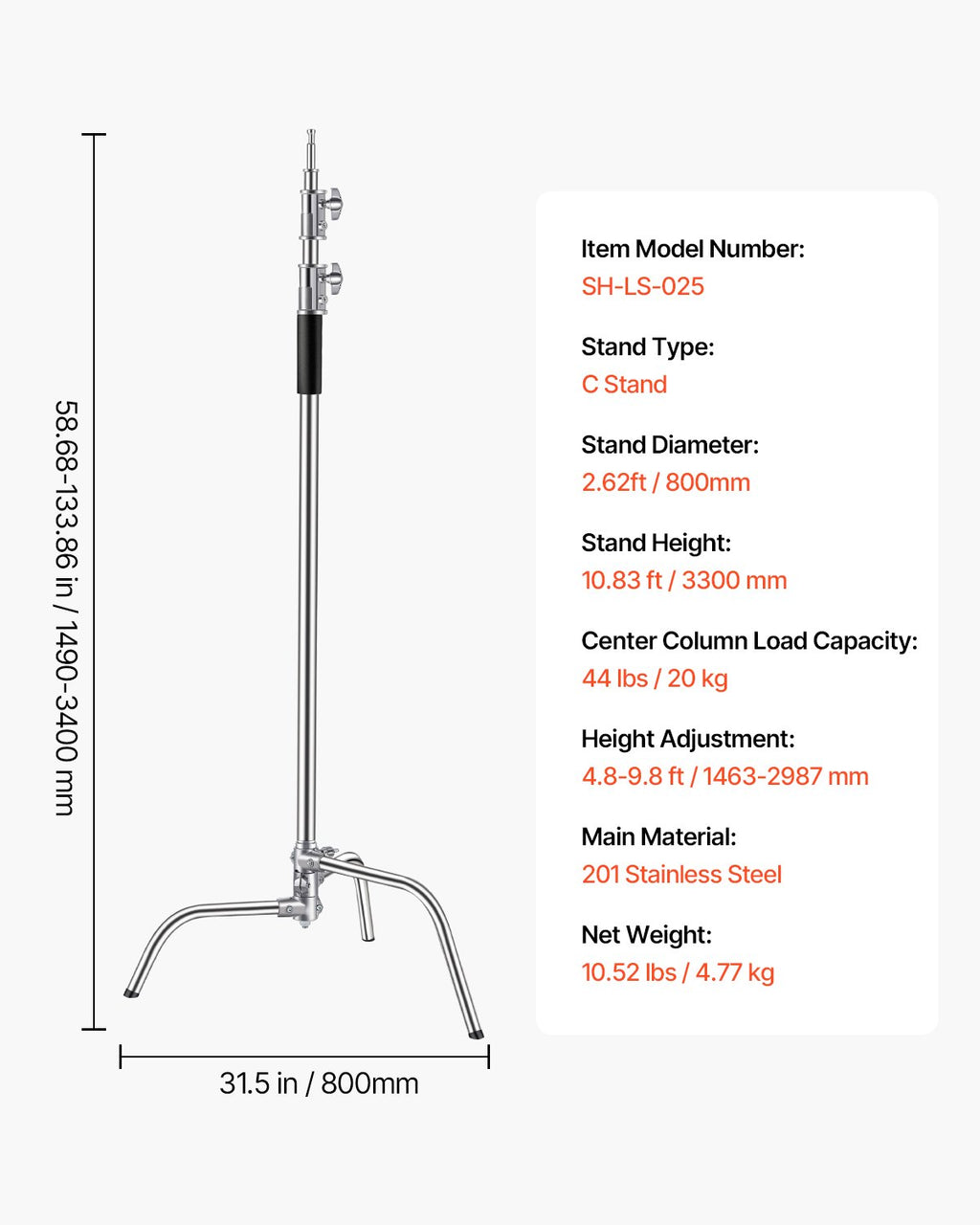 Fotografijos stovas (C-Stand) VEVOR SH-LS-025, 330 cm
