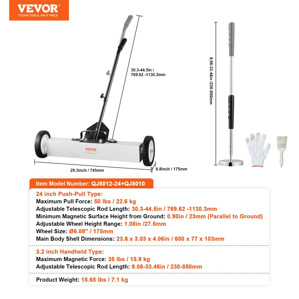 Magnetinė šluota VEVOR QJ8012-24, 22,6 kg keliamoji galia