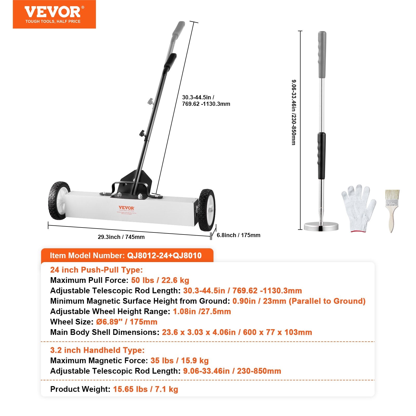 Magnetinė šluota VEVOR QJ8012-24, 22,6 kg keliamoji galia
