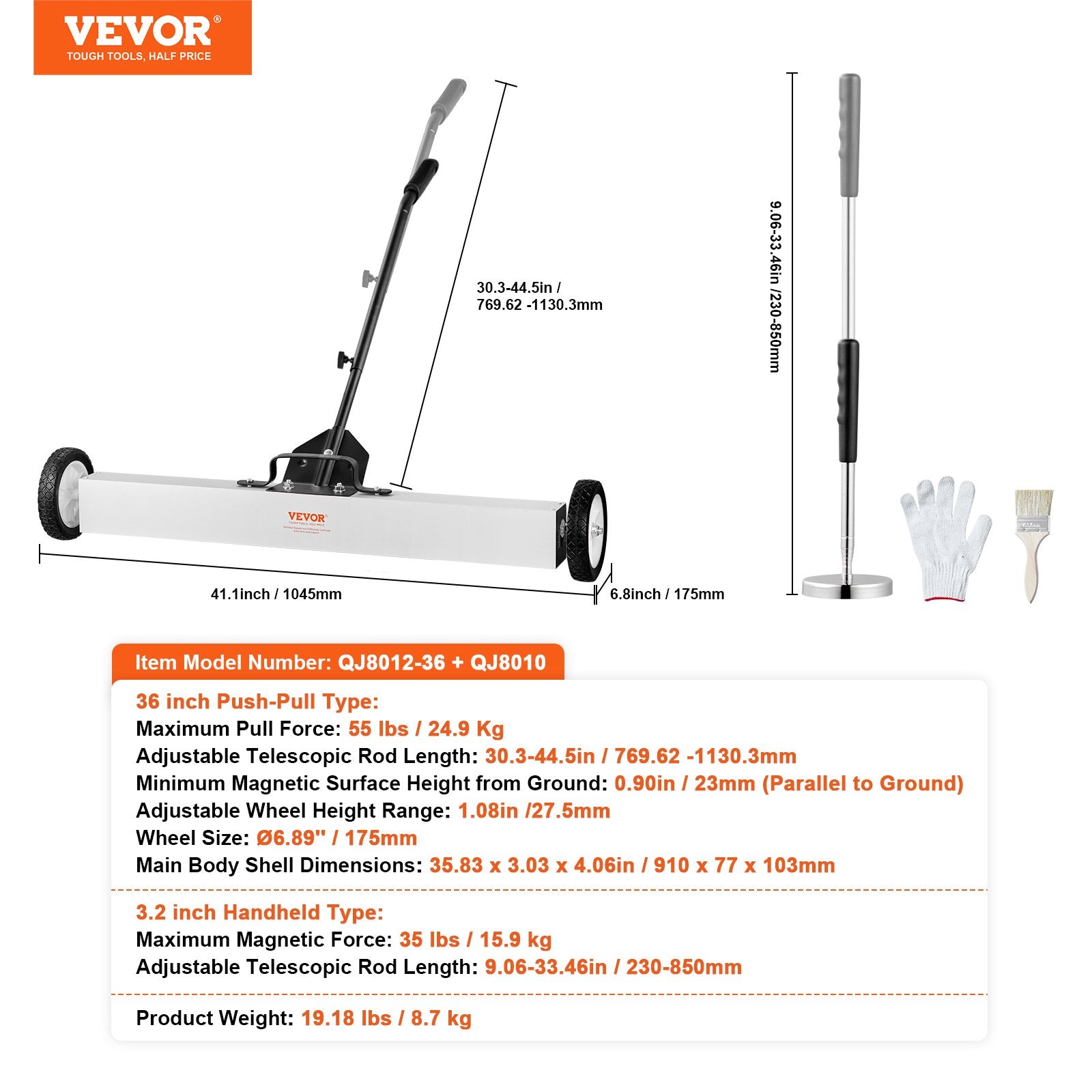 Magnetinė šluota VEVOR QJ8012-36, 91 cm pločio