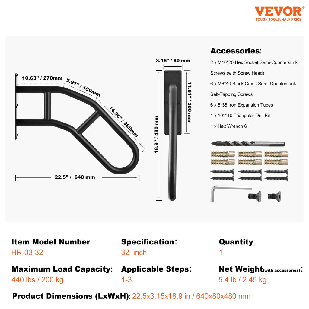 Turėklas lauko laiptams VEVOR HR-03-32, 81,3 cm