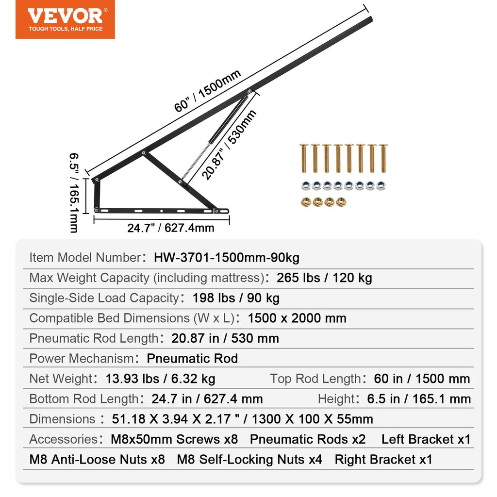Lovos pakėlimo mechanizmas VEVOR HW-3701, 120 kg keliamoji galia