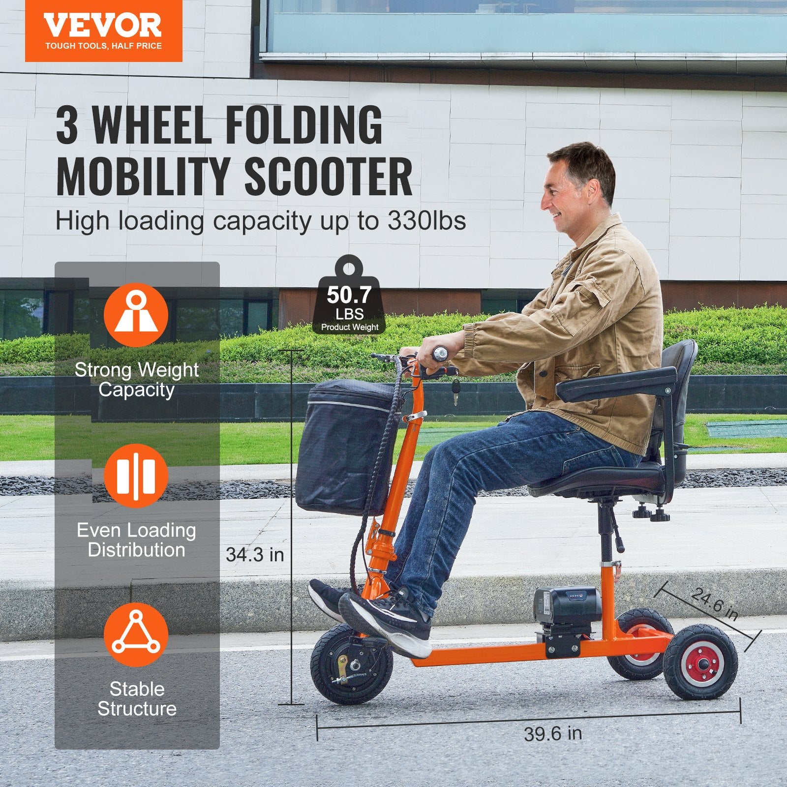 Elektrinis triratis motoroleris VEVOR BL300G-A, 150 kg keliamoji galia