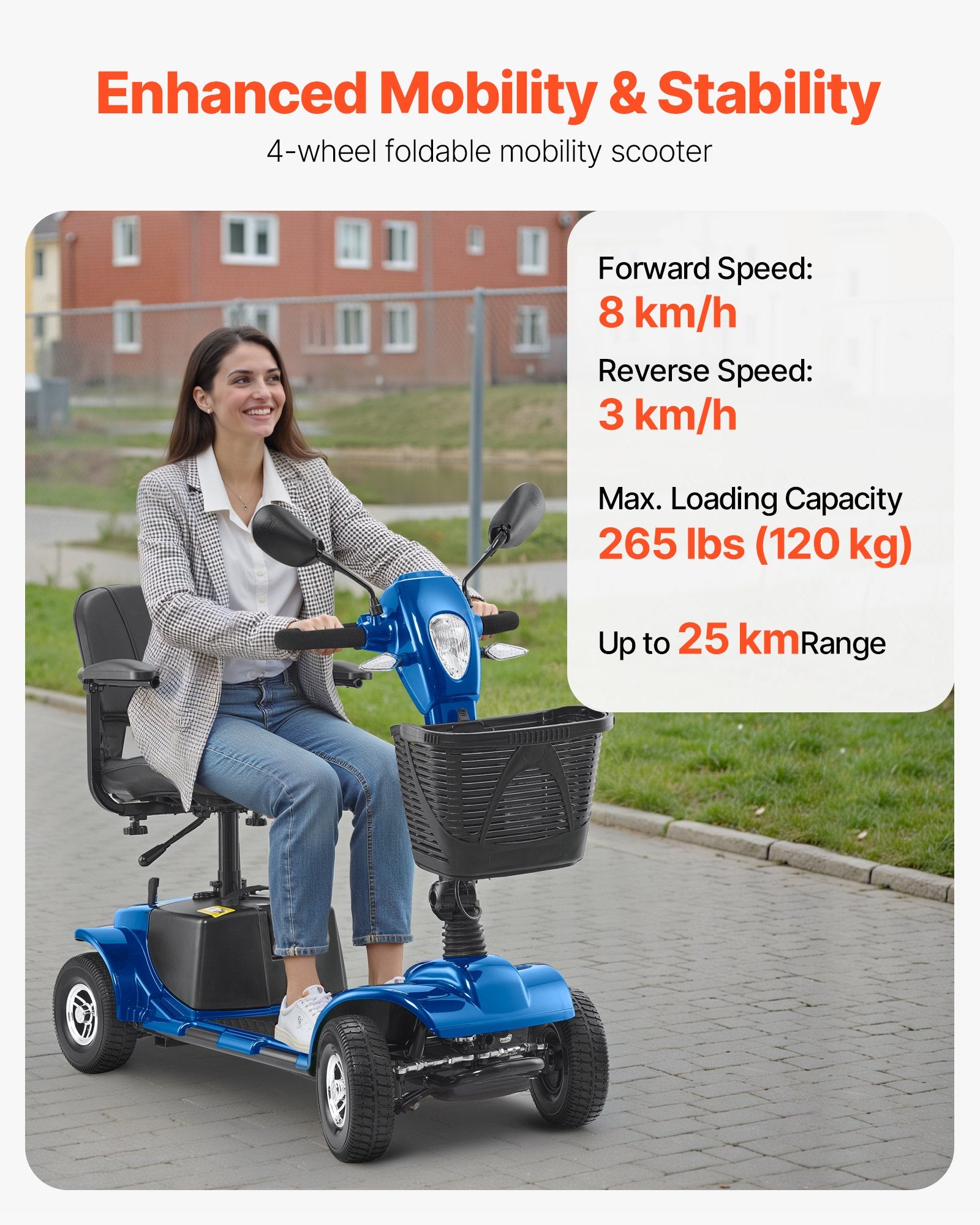 Keturratis elektrinis judėjimo skuteris VEVOR W3467, 25 km nuvažiuojamas atstumas
