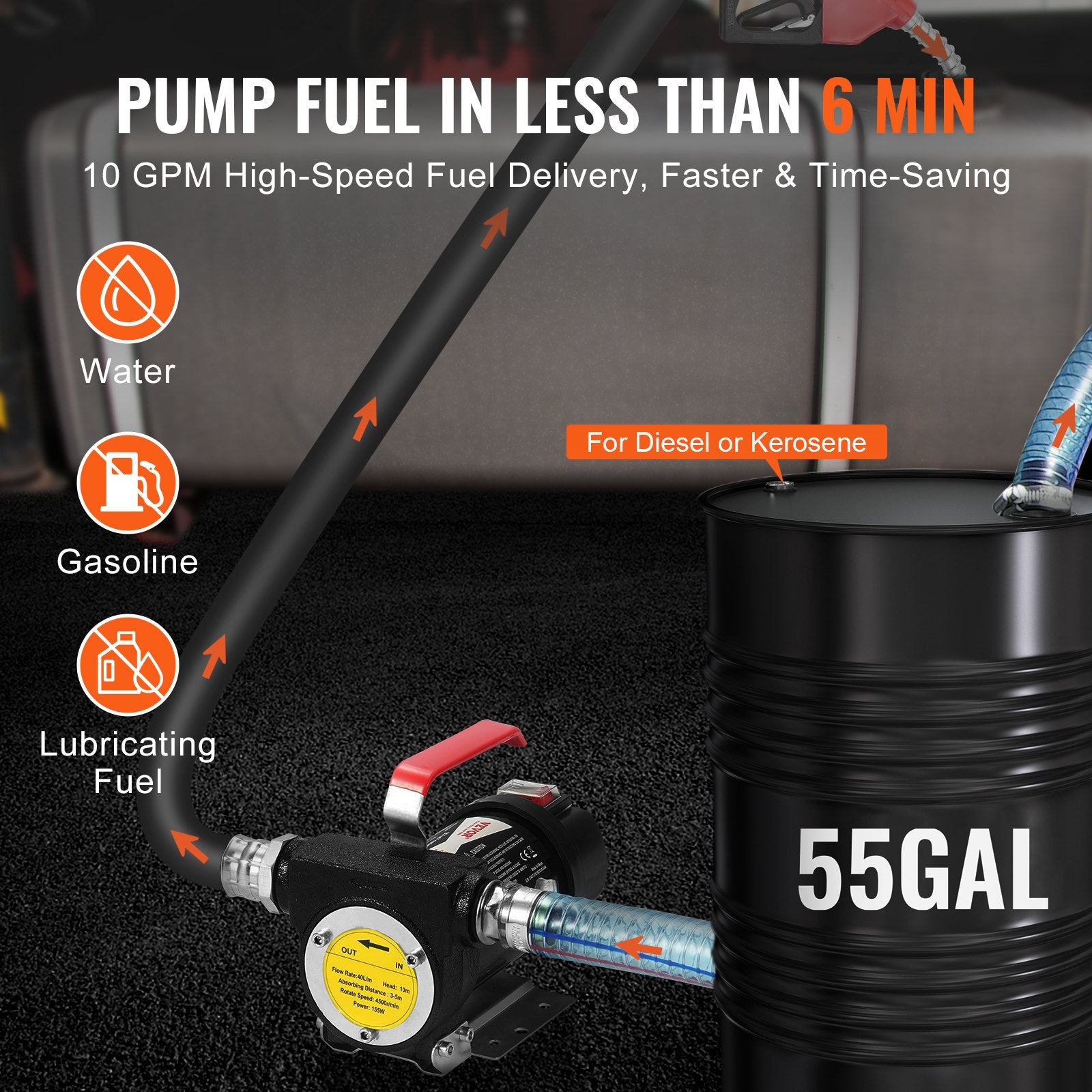 Kuro perpylimo siurblys VEVOR DCFD40A, 38 l/min