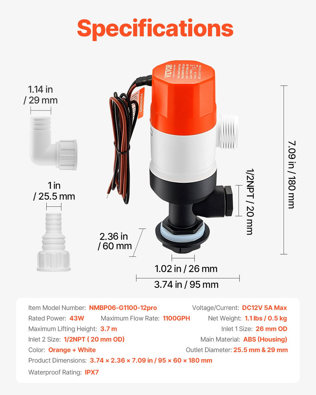 Aeravimo siurblys VEVOR NMBP06-G1100-12pro, 69 l/min