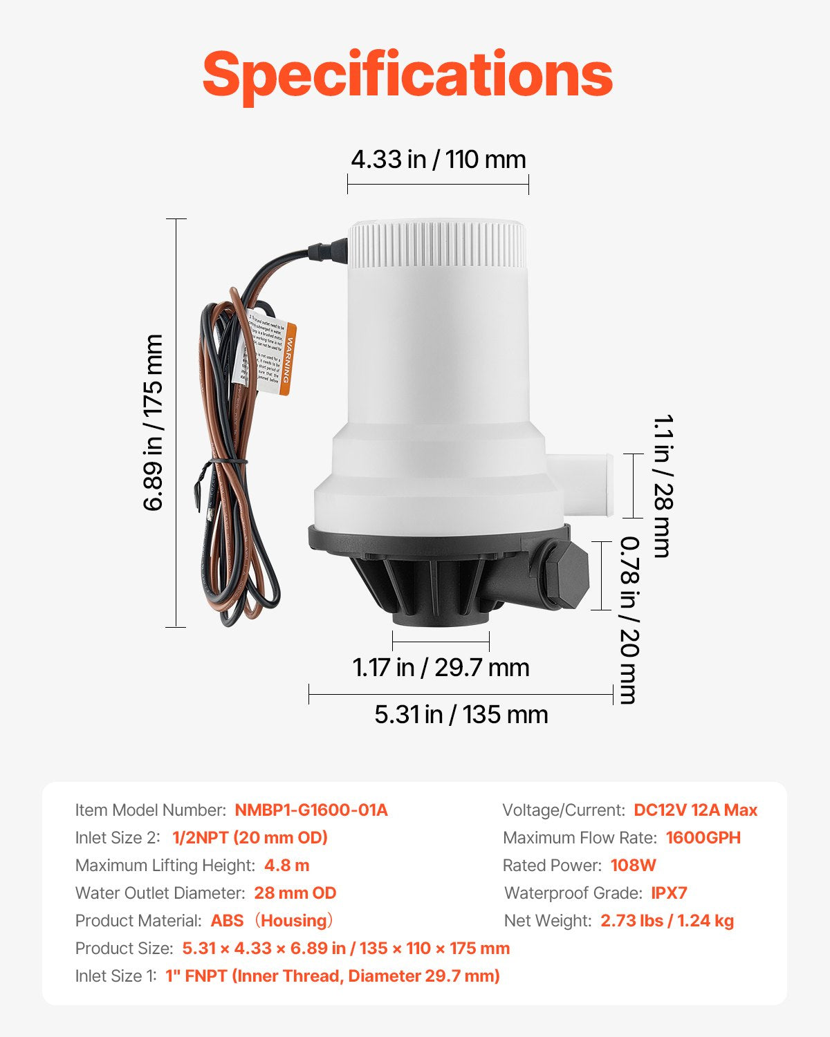 Aeravimo siurblys VEVOR NMBP1-G1600-01A, 101 l/min